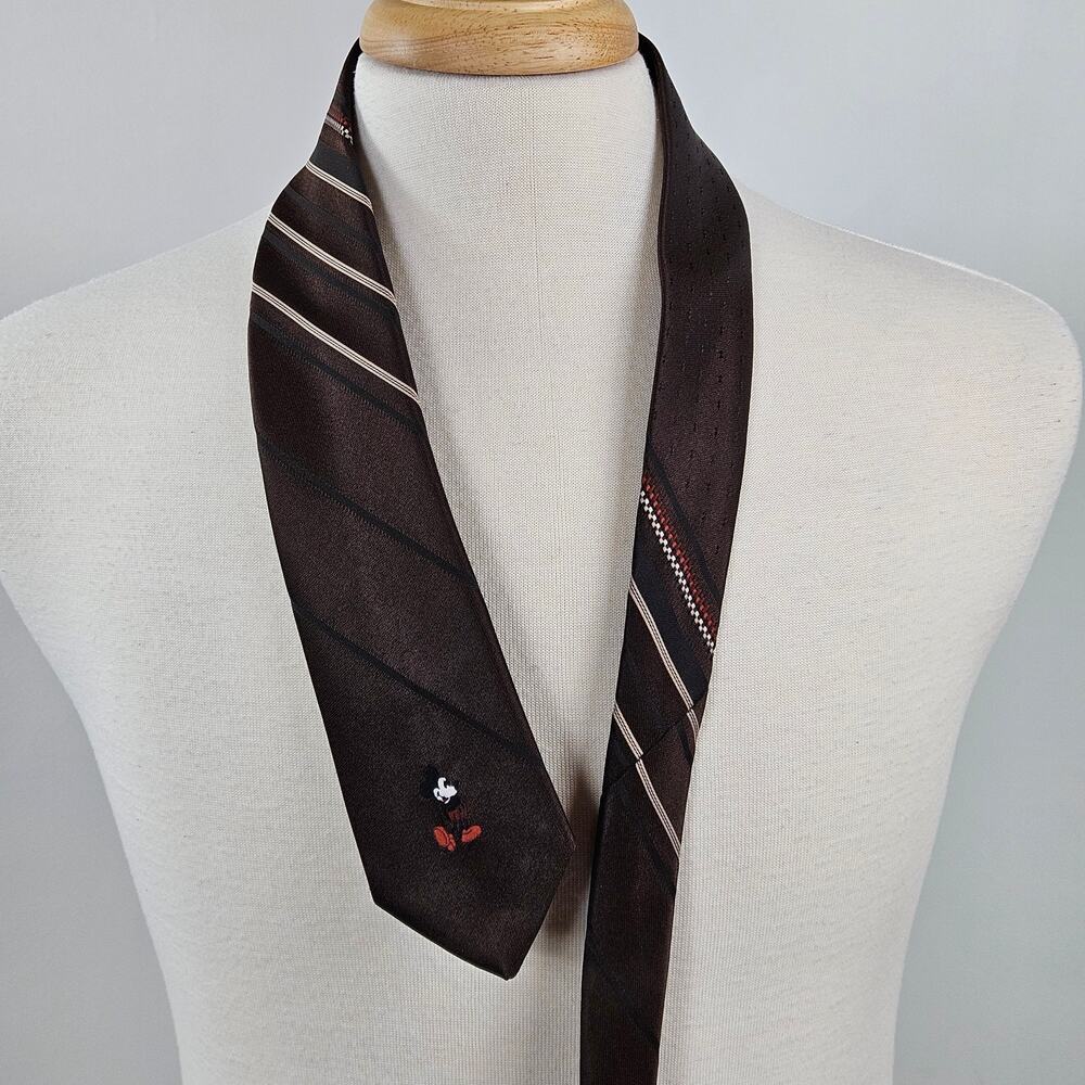 Cervantes Disney Mickey‎ Mouse Vintage Brown Tie Men's 70s Retro Necktie